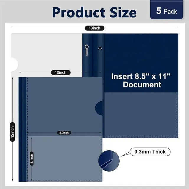 Alt view image 2 of 7 - Ndsox 5 Packs Clear Front Report Covers with 3-Prong Fasteners Plastic Project Presentation Folders Resume Document Covers with Navy Blue Back for 8.5x11 Letter Size Paper for School Office Business