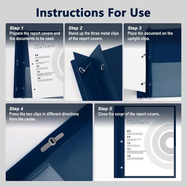 Alt view image 4 of 7 - Ndsox 5 Packs Clear Front Report Covers with 3-Prong Fasteners Plastic Project Presentation Folders Resume Document Covers with Navy Blue Back for 8.5x11 Letter Size Paper for School Office Business