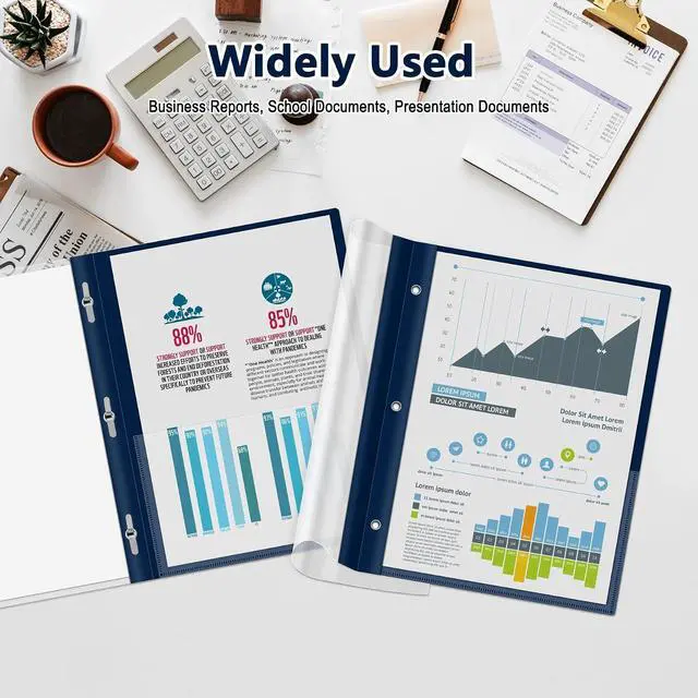 Alt view image 5 of 7 - Ndsox 5 Packs Clear Front Report Covers with 3-Prong Fasteners Plastic Project Presentation Folders Resume Document Covers with Navy Blue Back for 8.5x11 Letter Size Paper for School Office Business