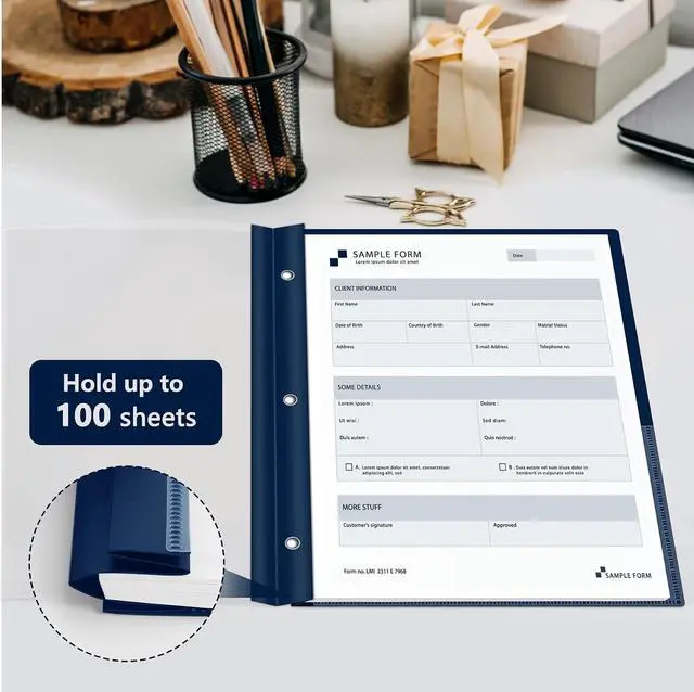 Alt view image 7 of 7 - Ndsox 5 Packs Clear Front Report Covers with 3-Prong Fasteners Plastic Project Presentation Folders Resume Document Covers with Navy Blue Back for 8.5x11 Letter Size Paper for School Office Business