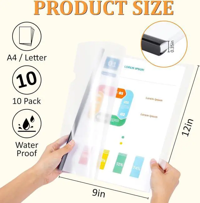 Alt view image 2 of 7 - 10 Pack Report Covers with Sliding Bar Clear Plastic Presentation Folders