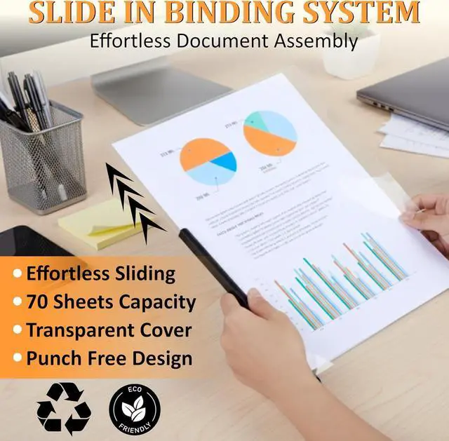Alt view image 3 of 7 - 10 Pack Report Covers with Sliding Bar Clear Plastic Presentation Folders