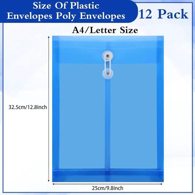 Alt view image 2 of 7 - ReliThick 12 Pack Expandable Plastic Envelopes Button String Tie A4, Blue