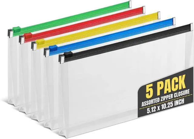 Main image of 1InTheOffice Plastic Filing Envelopes with Zipper Closure, Moisture Resistant Envelope, Letter Size, Assorted Colors, Check Size (5 Pack)
