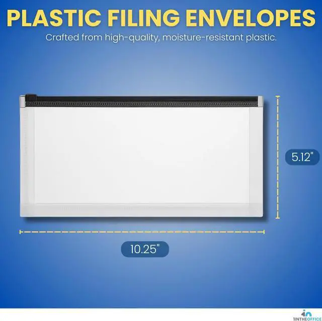 Alt view image 2 of 6 - 1InTheOffice Plastic Filing Envelopes with Zipper Closure, Moisture Resistant Envelope, Letter Size, Assorted Colors, Check Size (5 Pack)