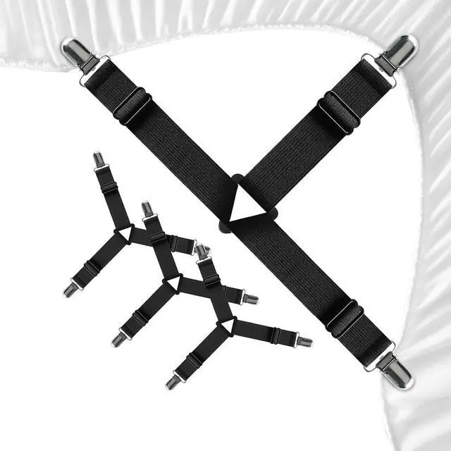 Main image of FeelAtHome Adjustable Bed Sheet Clips & Corner Fasteners, 4 Pack, Black