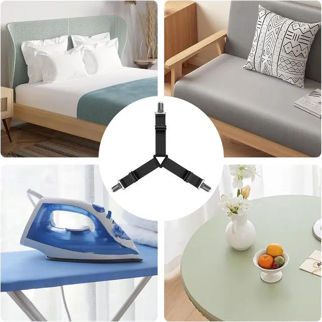 Alt view image 7 of 7 - FeelAtHome Adjustable Bed Sheet Clips & Corner Fasteners, 4 Pack, Black