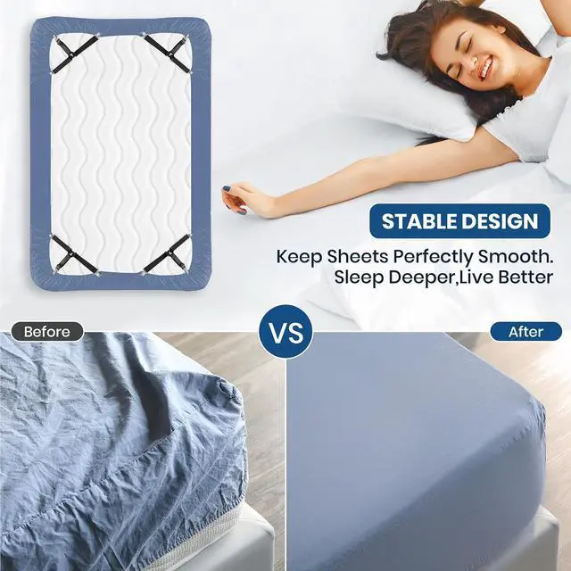 Alt view image 6 of 7 - FeelAtHome Adjustable Bed Sheet Clips & Corner Fasteners, 4 Pack, Black