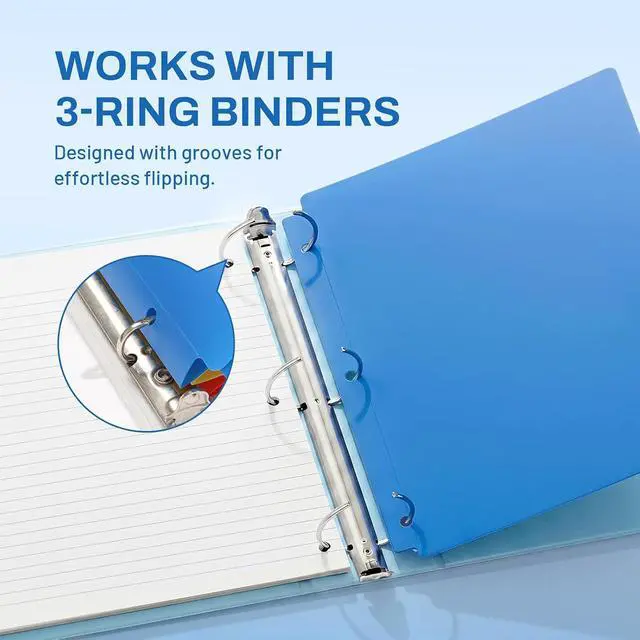 Alt view image 3 of 7 - SUNEE 3 Hole Folders with Pockets (6 Pack, Assorted Color) Plastic Folders for 3 Ring Binder, Heavy Duty Binder Folder for Document for School, Students, Teachers, Office Staf