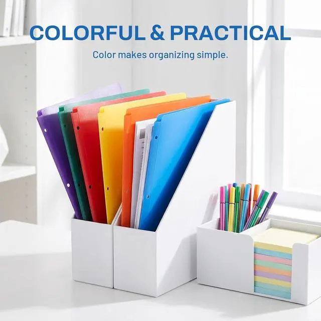 Alt view image 5 of 7 - SUNEE 3 Hole Folders with Pockets (6 Pack, Assorted Color) Plastic Folders for 3 Ring Binder, Heavy Duty Binder Folder for Document for School, Students, Teachers, Office Staf
