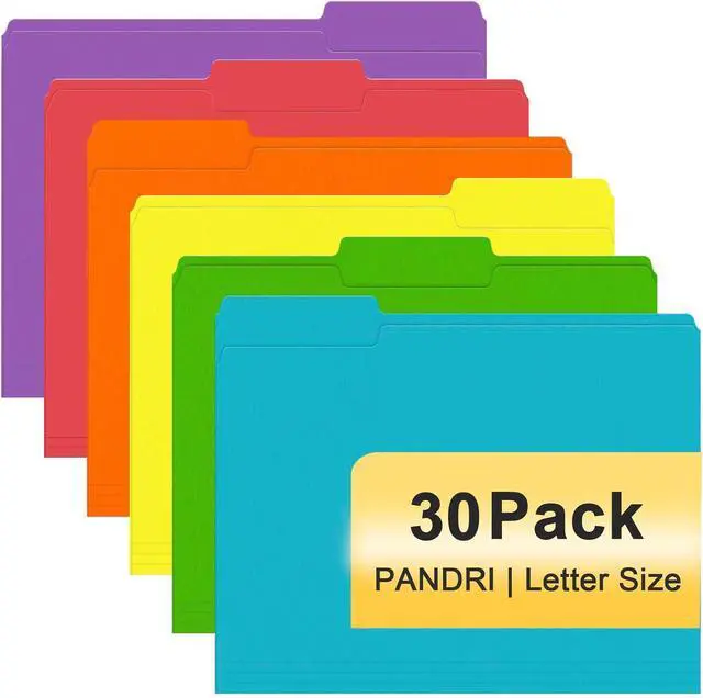 Main image of PANDRI Colored File Folders, 30 Pack 1/3 Cut Tab File Folder, 6 Colors