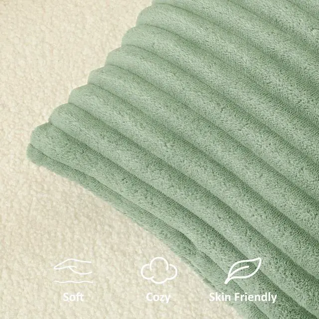 Alt view image 2 of 7 - Kevin Textile Soft Plush 12x24 Inch Lumbar Pillow Cover 1 Pack, Luxury Fluffy Faux Fur Striped Flannel Rectangle Cushion Case for Couch Sofa Chair Bed Home Decor, Sage Green