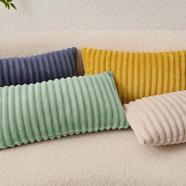 Alt view image 5 of 7 - Kevin Textile Soft Plush 12x24 Inch Lumbar Pillow Cover 1 Pack, Luxury Fluffy Faux Fur Striped Flannel Rectangle Cushion Case for Couch Sofa Chair Bed Home Decor, Sage Green