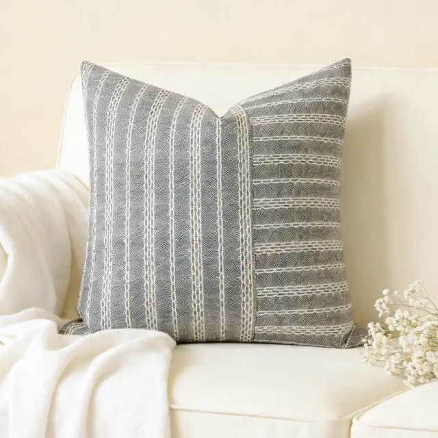 Main image of Slow Cow Square Throw Pillow Cover Stripe 18 x 18 Inches Black Beige