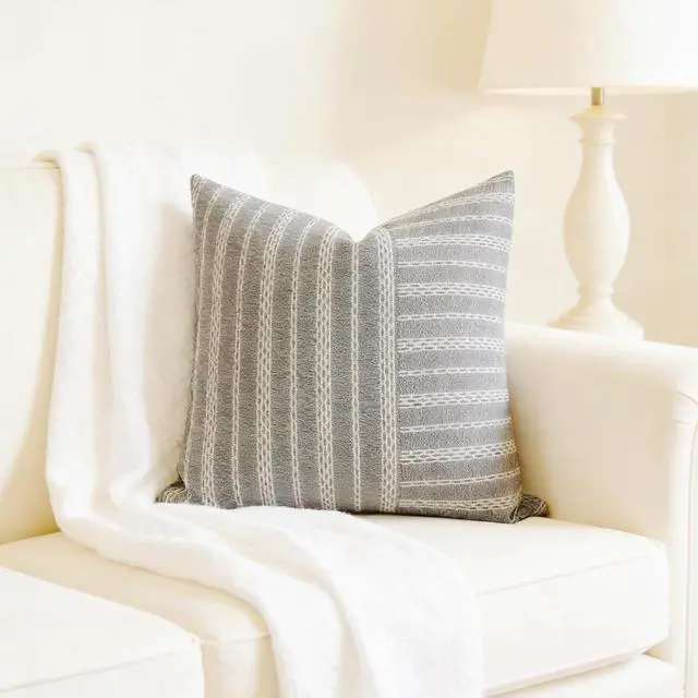 Alt view image 2 of 7 - Slow Cow Square Throw Pillow Cover Stripe 18 x 18 Inches Black Beige