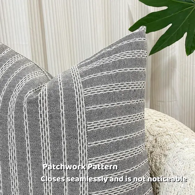 Alt view image 3 of 7 - Slow Cow Square Throw Pillow Cover Stripe 18 x 18 Inches Black Beige
