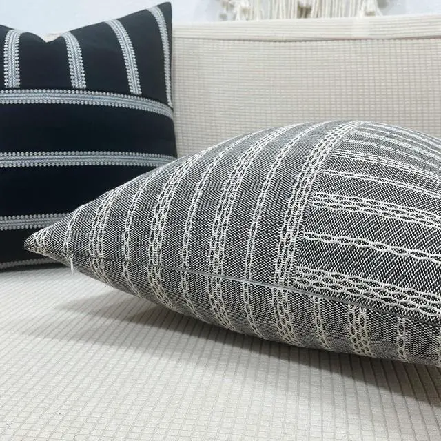 Alt view image 4 of 7 - Slow Cow Square Throw Pillow Cover Stripe 18 x 18 Inches Black Beige