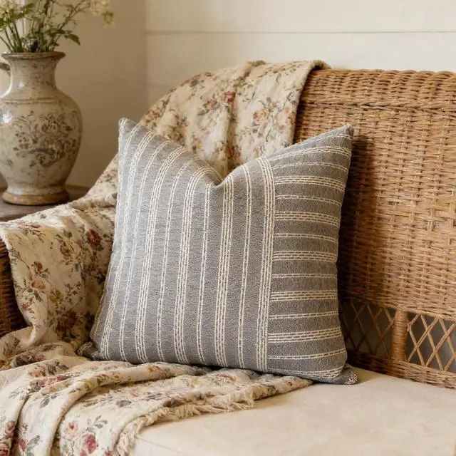 Alt view image 5 of 7 - Slow Cow Square Throw Pillow Cover Stripe 18 x 18 Inches Black Beige