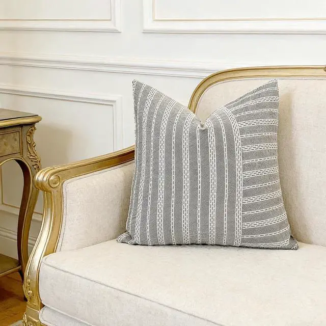 Alt view image 6 of 7 - Slow Cow Square Throw Pillow Cover Stripe 18 x 18 Inches Black Beige