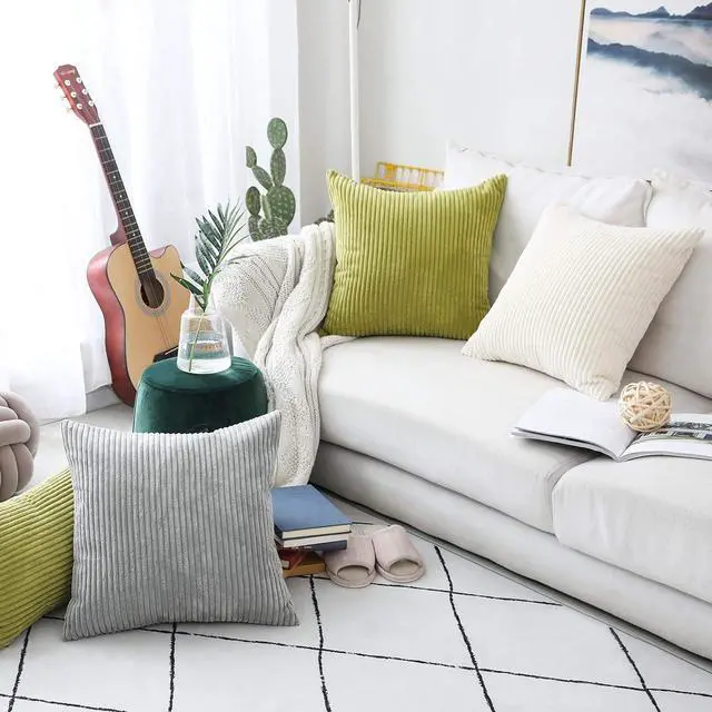 Alt view image 3 of 7 - Home Brilliant Striped Velvet Cushion Cover for Chair Supersoft Handmade Decorative Pillowcase, Light Grey, 18"x18"(45cm)