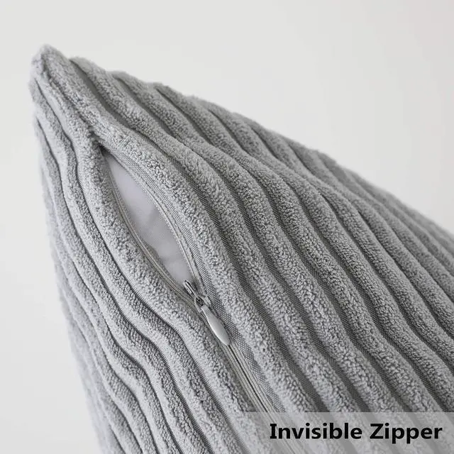 Alt view image 4 of 7 - Home Brilliant Striped Velvet Cushion Cover for Chair Supersoft Handmade Decorative Pillowcase, Light Grey, 18"x18"(45cm)