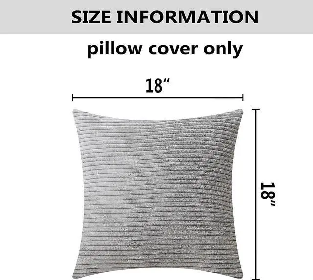 Alt view image 5 of 7 - Home Brilliant Striped Velvet Cushion Cover for Chair Supersoft Handmade Decorative Pillowcase, Light Grey, 18"x18"(45cm)