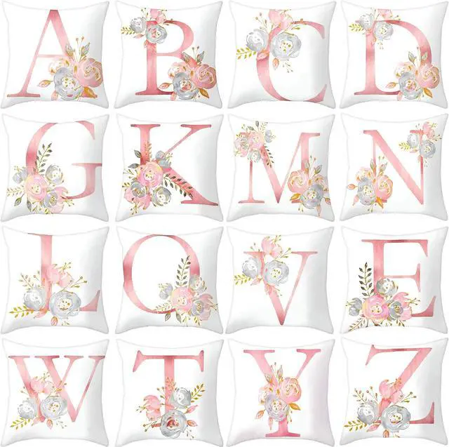 Alt view image 2 of 6 - Throw Pillow Covers Alphabet Decorative Pillow Cases ABC Letter Flowers Cushion Covers 18 x 18 Inch Square Pillow Protectors for Sofa Couch Bedroom Car Chair Home Decor (B)