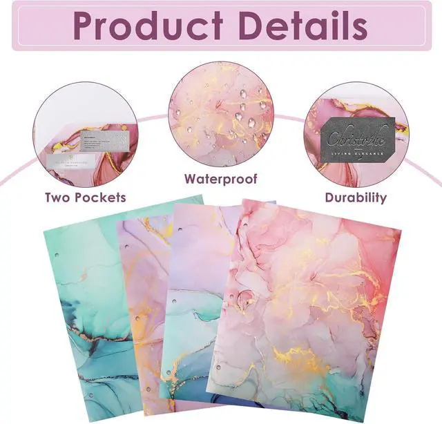 Alt view image 4 of 6 - Ddaowanx 4 pcs Plastic Folders with Pockets,3 Hole Punched Folders