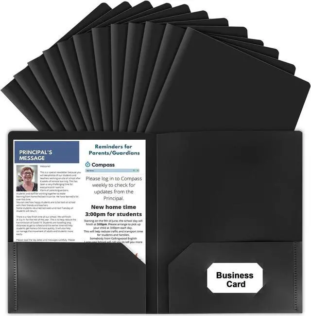 Main image of HABGP 12 Pack Black File Folders with Pockets, Plastic 2 Pocket Folders