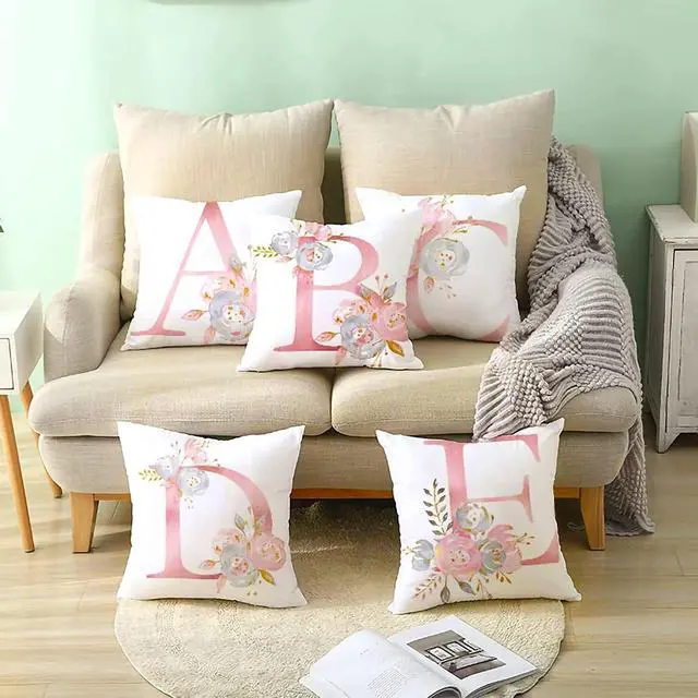 Alt view image 5 of 6 - Throw Pillow Covers Alphabet Decorative Pillow Cases ABC Letter Flowers Cushion Covers 18 x 18 Inch Square Pillow Protectors for Sofa Couch Bedroom Car Chair Home Decor (B)