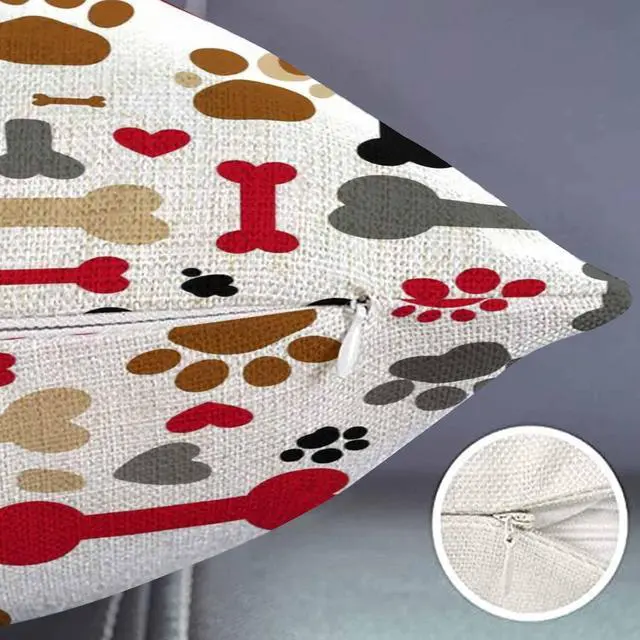 Alt view image 2 of 5 - Smooffly Dogs Paws and Bones Cotton Linen Throw Lumbar Waist Pillow Case Cushion Cover Home Office Decorative Rectangle 12 X 20 Inches