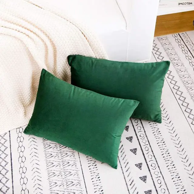 Alt view image 7 of 7 - RainRoad Dark Green Throw Pillow Covers 12x20 Inch,Set of 2