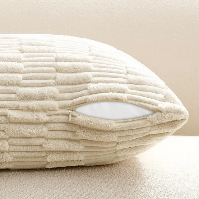 Alt view image 3 of 7 - Kevin Textile 12x24 Inch Lumbar Pillow Cover 1 Pack Soft Plush Stripe Decorative Rectangle Cushion Elegant Double-Sided Corduroy Texture Pillow Cover for Couch Sofa Chair Bed Home Decor, Cream White