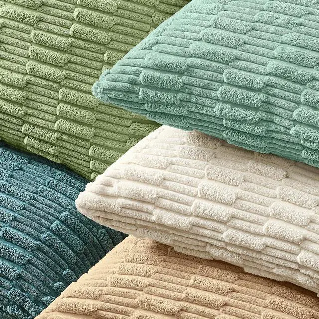 Alt view image 4 of 7 - Kevin Textile 12x24 Inch Lumbar Pillow Cover 1 Pack Soft Plush Stripe Decorative Rectangle Cushion Elegant Double-Sided Corduroy Texture Pillow Cover for Couch Sofa Chair Bed Home Decor, Cream White