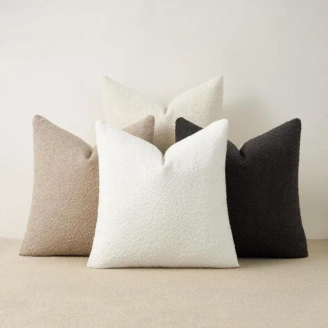 Main image of Topfinel Neutral Grey Boucle Throw Pillow Covers 18x18 Inches Set of 4 Contrast Color Modern Living Room Decorative Cushions with Linen Cotton Backing Minimalist Chair Sofa Couch Home Style