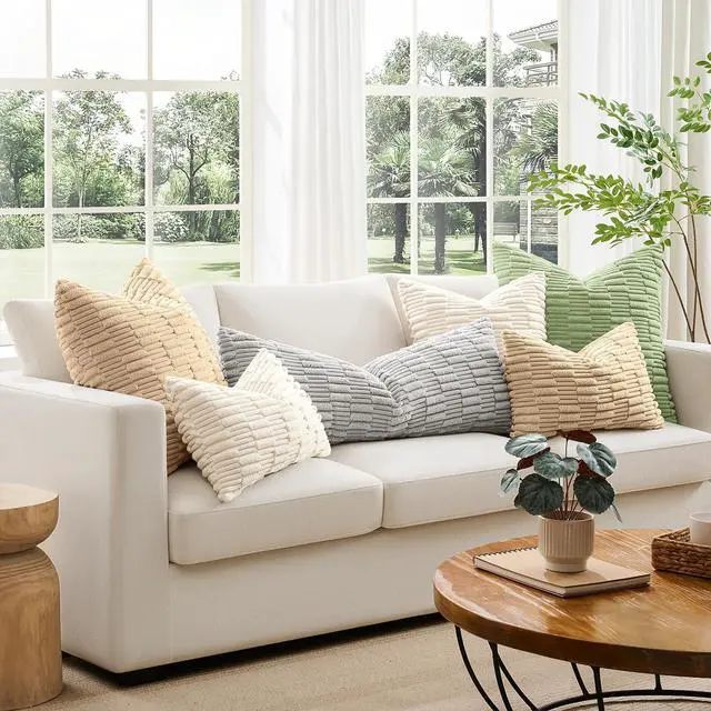 Alt view image 5 of 7 - Kevin Textile 12x24 Inch Lumbar Pillow Cover 1 Pack Soft Plush Stripe Decorative Rectangle Cushion Elegant Double-Sided Corduroy Texture Pillow Cover for Couch Sofa Chair Bed Home Decor, Cream White