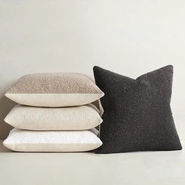 Alt view image 6 of 7 - Topfinel Neutral Grey Boucle Throw Pillow Covers 18x18 Inches Set of 4 Contrast Color Modern Living Room Decorative Cushions with Linen Cotton Backing Minimalist Chair Sofa Couch Home Style