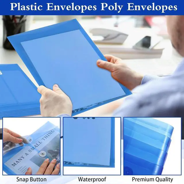 Alt view image 3 of 7 - ReliThick 12 Pack Expandable Plastic Envelopes Button String Tie A4, Blue