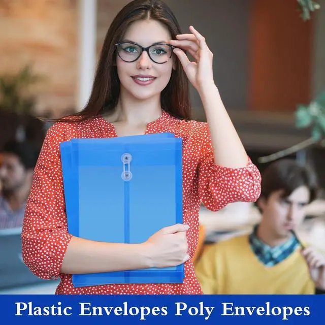 Alt view image 6 of 7 - ReliThick 12 Pack Expandable Plastic Envelopes Button String Tie A4, Blue