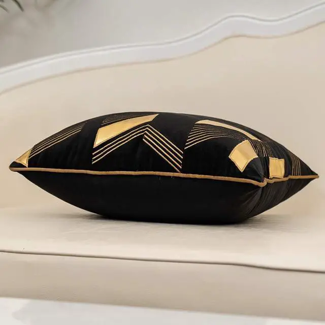 Alt view image 3 of 7 - Alerfa 18 x 18 Inches Black Geometric Gold Leather Striped Cushion Cases Embroidery Modern Throw Pillow Covers Decorative Pillows for Couch Living Room Bedroom Car 45 x 45cm