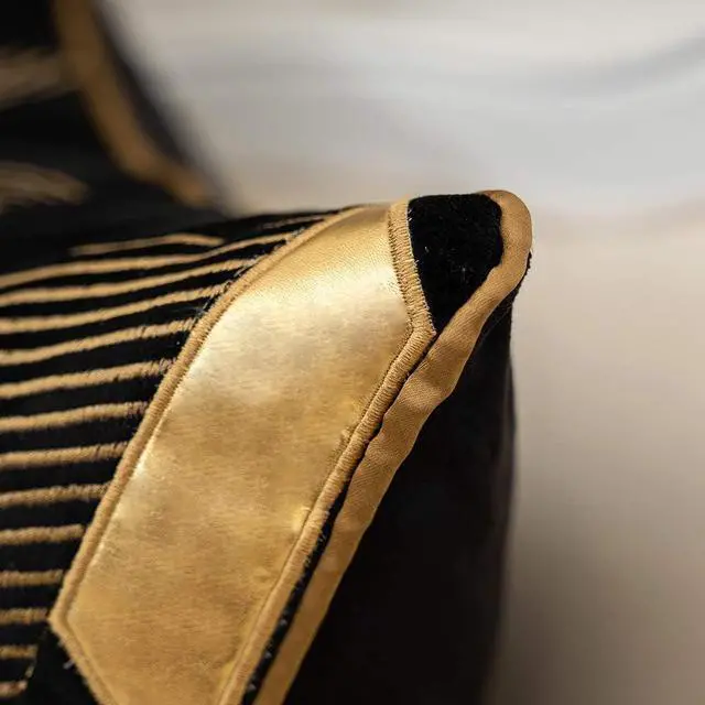 Alt view image 4 of 7 - Alerfa 18 x 18 Inches Black Geometric Gold Leather Striped Cushion Cases Embroidery Modern Throw Pillow Covers Decorative Pillows for Couch Living Room Bedroom Car 45 x 45cm