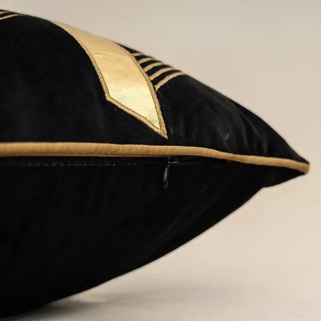Alt view image 6 of 7 - Alerfa 18 x 18 Inches Black Geometric Gold Leather Striped Cushion Cases Embroidery Modern Throw Pillow Covers Decorative Pillows for Couch Living Room Bedroom Car 45 x 45cm