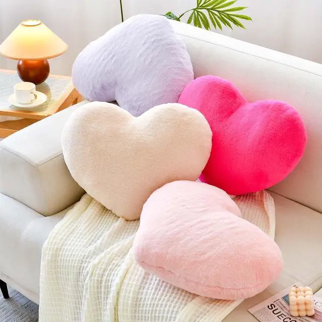 Alt view image 3 of 7 - XVTRU Hot Pink Heart Pillows, Cute Heart Decorative Pillow, Heart Shaped Throw Pillows for Bed, Faux Rabbit Fur Plush Hoom Decor Pillow Cushion for Chair Sofa Living Room (Mini 12.9" x 9.8")