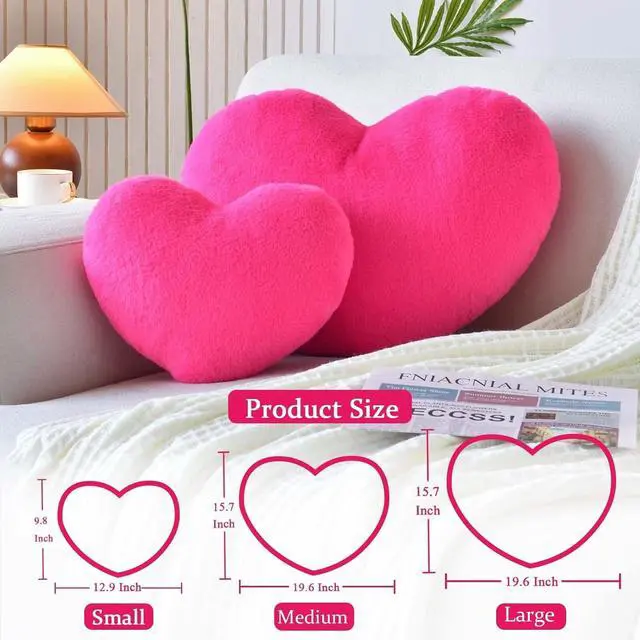 Alt view image 2 of 7 - XVTRU Hot Pink Heart Pillows, Cute Heart Decorative Pillow, Heart Shaped Throw Pillows for Bed, Faux Rabbit Fur Plush Hoom Decor Pillow Cushion for Chair Sofa Living Room (Mini 12.9" x 9.8")