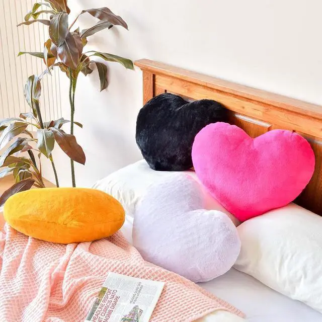 Alt view image 5 of 7 - XVTRU Hot Pink Heart Pillows, Cute Heart Decorative Pillow, Heart Shaped Throw Pillows for Bed, Faux Rabbit Fur Plush Hoom Decor Pillow Cushion for Chair Sofa Living Room (Mini 12.9" x 9.8")