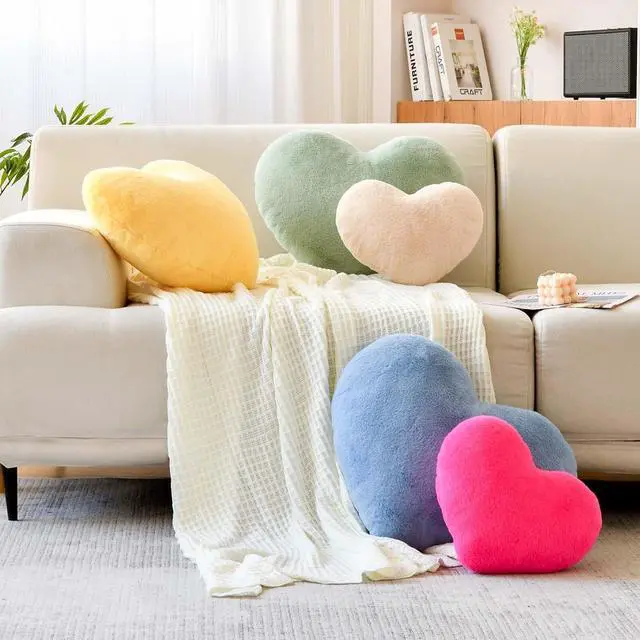 Alt view image 4 of 7 - XVTRU Hot Pink Heart Pillows, Cute Heart Decorative Pillow, Heart Shaped Throw Pillows for Bed, Faux Rabbit Fur Plush Hoom Decor Pillow Cushion for Chair Sofa Living Room (Mini 12.9" x 9.8")