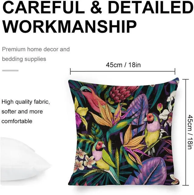 Alt view image 2 of 7 - Linen Pillow Case Gouldian Finch Pattern 18x18 Inch Double Sided Decorative Cushion Cover for Sofa Bed Chair Car