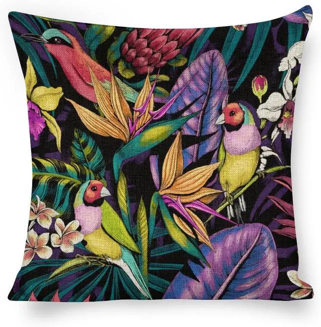 Main image of Linen Pillow Case Gouldian Finch Pattern 18x18 Inch Double Sided Decorative Cushion Cover for Sofa Bed Chair Car