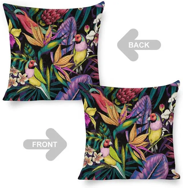 Alt view image 3 of 7 - Linen Pillow Case Gouldian Finch Pattern 18x18 Inch Double Sided Decorative Cushion Cover for Sofa Bed Chair Car