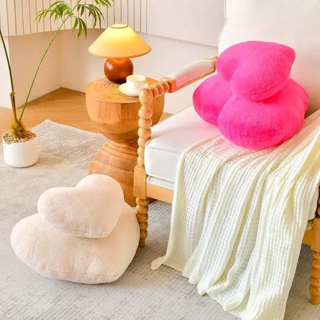 Alt view image 6 of 7 - XVTRU Hot Pink Heart Pillows, Cute Heart Decorative Pillow, Heart Shaped Throw Pillows for Bed, Faux Rabbit Fur Plush Hoom Decor Pillow Cushion for Chair Sofa Living Room (Mini 12.9" x 9.8")